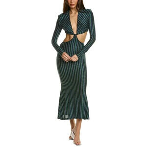 NWT $329 MISHA Despina Metallic Striped Cut-Out Midi Dress